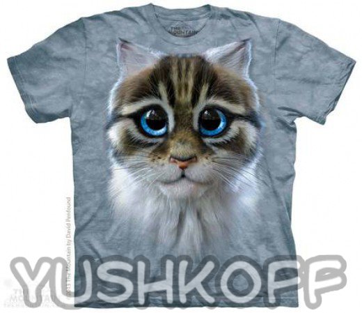Котенок с большущими глазами на футболке